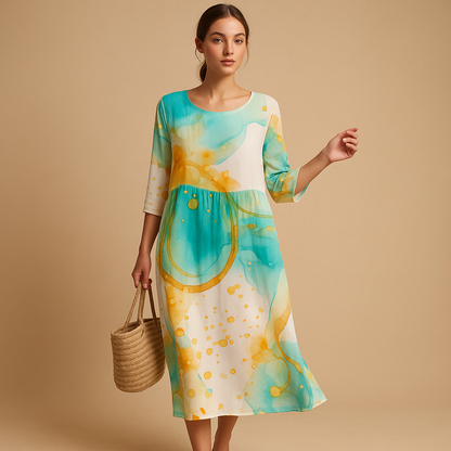 Flowy midi dress for women with lightweight, breathable fabric and feminine silhouette, perfect for casual days and elegant events.