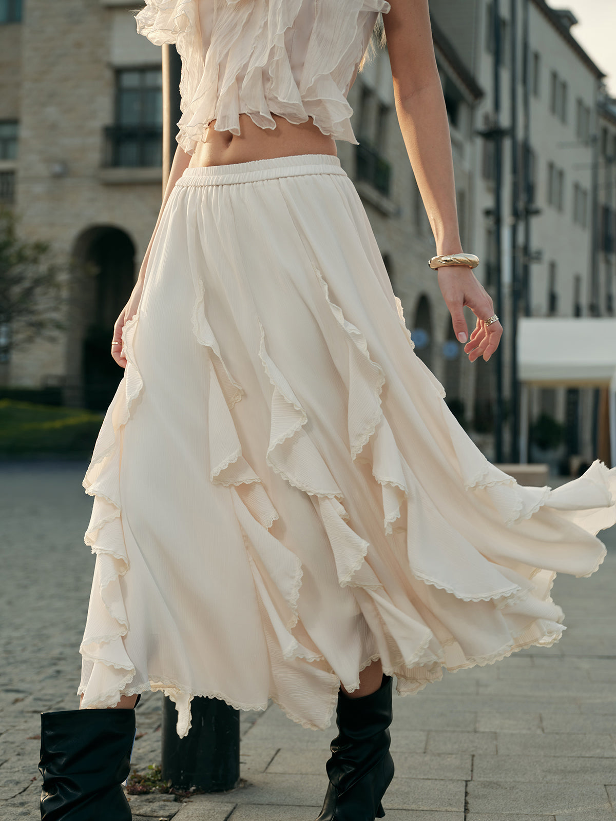 FlirtyTiered Midi Skirt - Pexav
