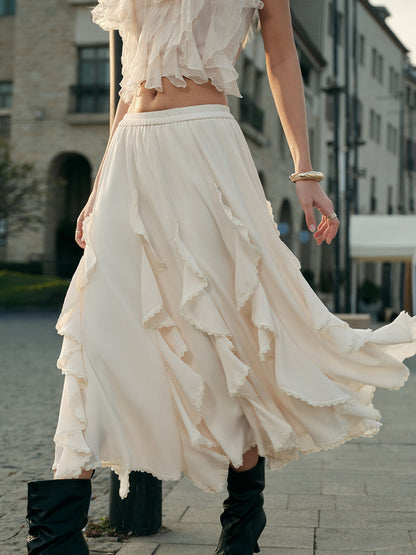 FlirtyTiered Midi Skirt - Pexav