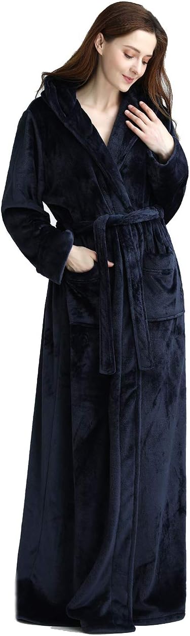 Fluffy Fleece Bathrobe with Hood - CozyFluff-Blue-M-Nora Luxe