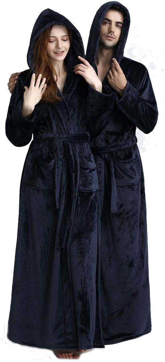 Fluffy Fleece Bathrobe with Hood - CozyFluff-Blue-M-Nora Luxe