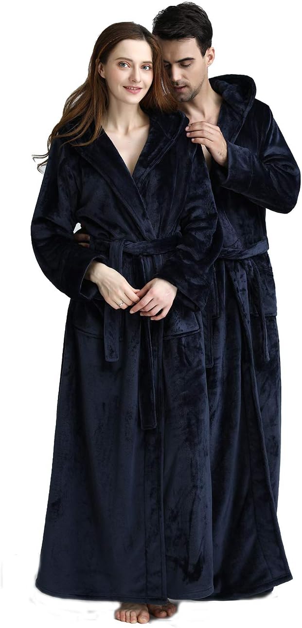 Fluffy Fleece Bathrobe with Hood - CozyFluff-Blue-M-Nora Luxe