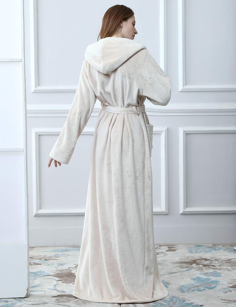 Fluffy Fleece Bathrobe with Hood - CozyFluff-Blue-M-Nora Luxe