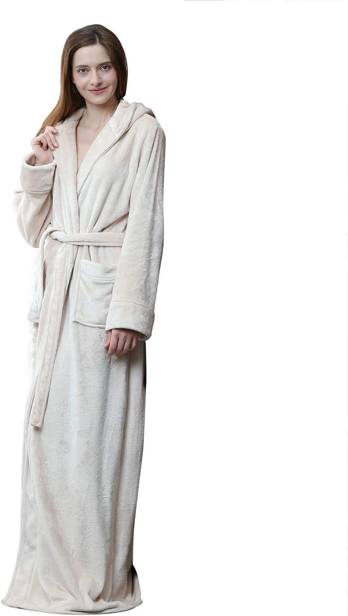 Fluffy Fleece Bathrobe with Hood - CozyFluff-Blue-M-Nora Luxe