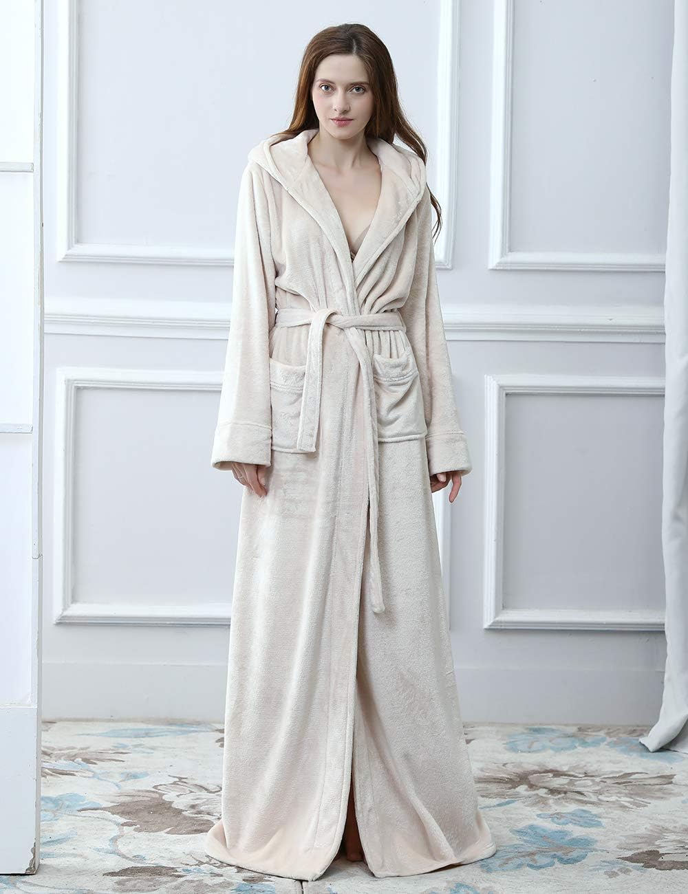 Fluffy Fleece Bathrobe with Hood - CozyFluff-Blue-M-Nora Luxe