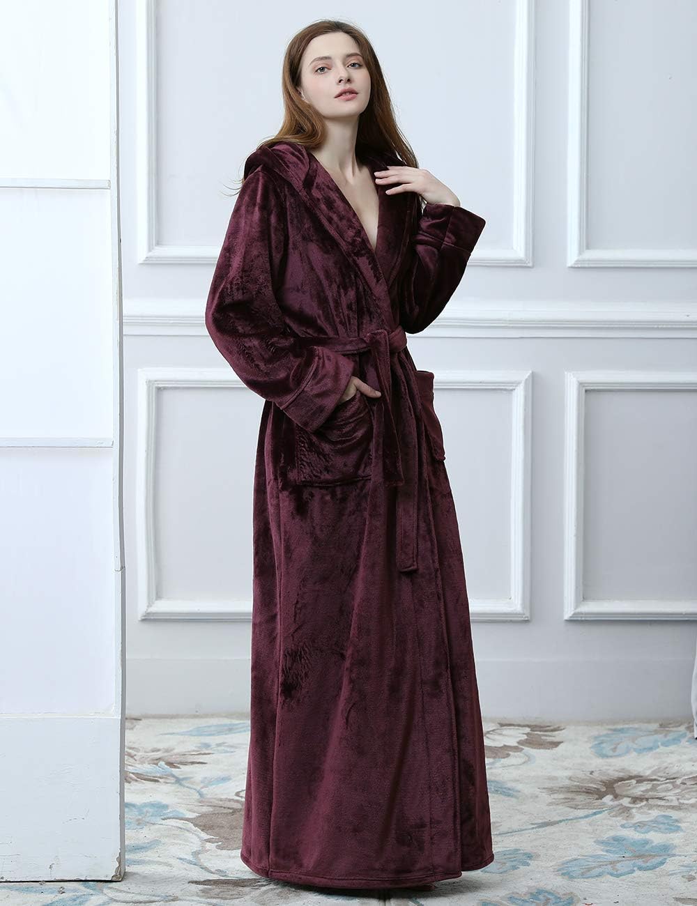 Fluffy Fleece Bathrobe with Hood - CozyFluff-Blue-M-Nora Luxe