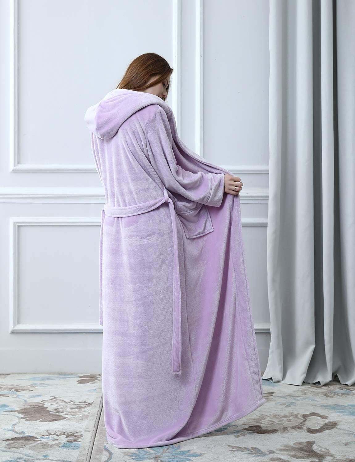 Fluffy Fleece Bathrobe with Hood - CozyFluff-Blue-M-Nora Luxe