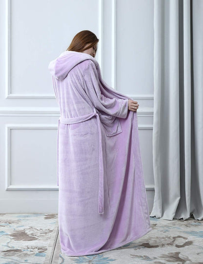 Fluffy Fleece Bathrobe with Hood - CozyFluff-Blue-M-Nora Luxe