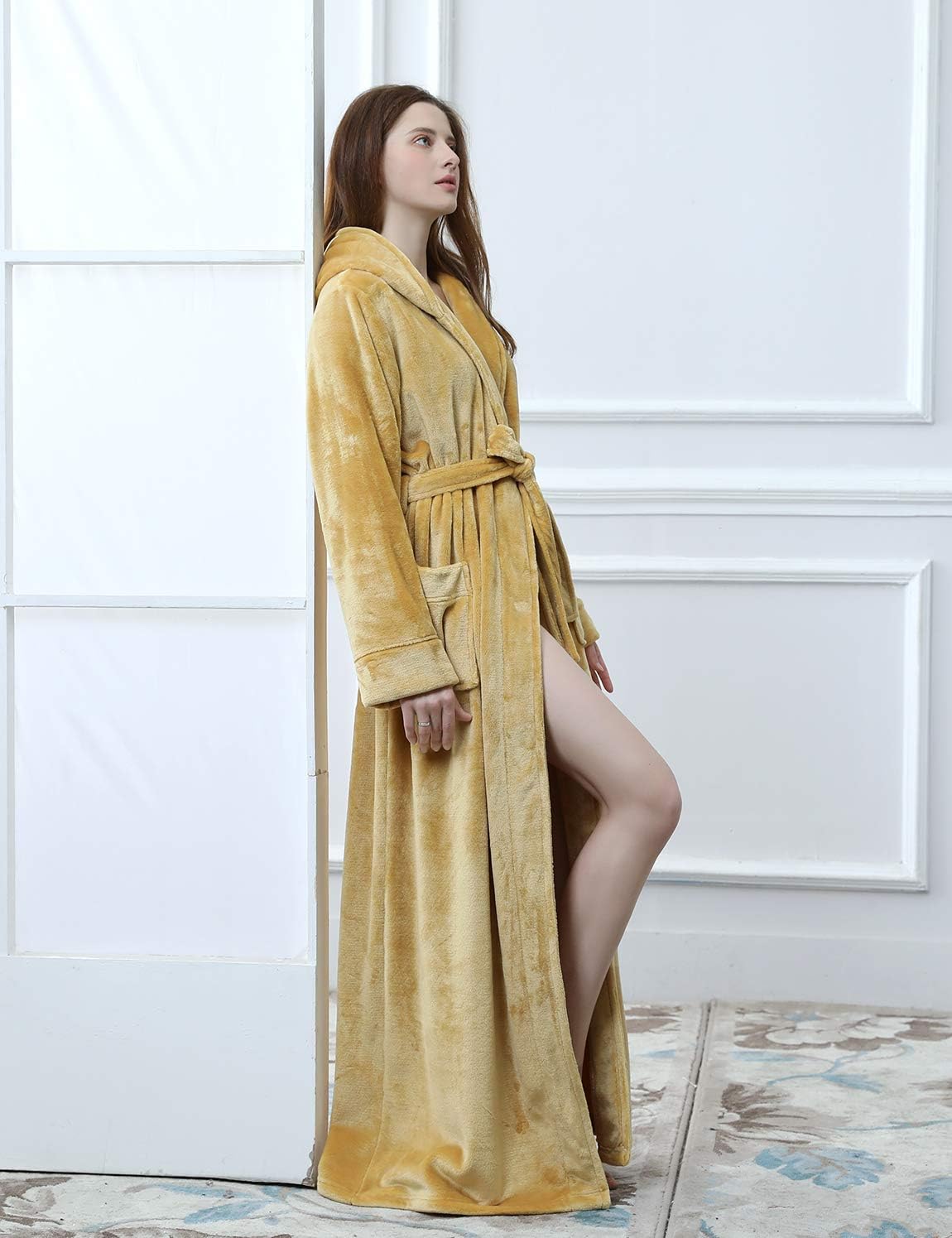 Fluffy Fleece Bathrobe with Hood - CozyFluff-Blue-M-Nora Luxe