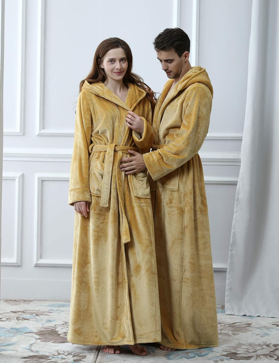 Fluffy Fleece Bathrobe with Hood - CozyFluff-Blue-M-Nora Luxe