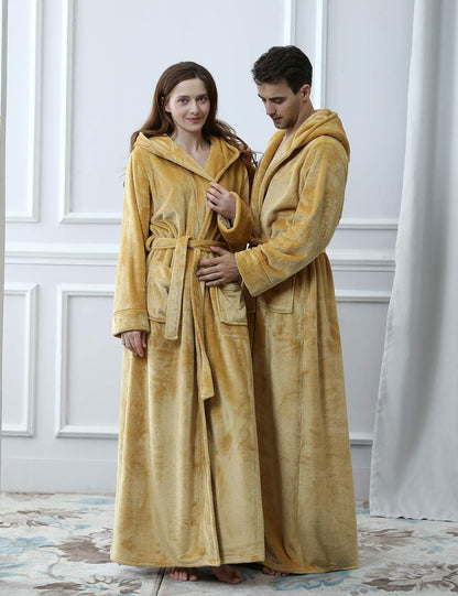 Fluffy Fleece Bathrobe with Hood - CozyFluff-Blue-M-Nora Luxe