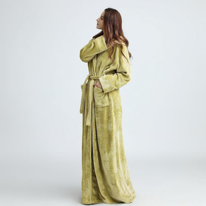 Fluffy Fleece Bathrobe with Hood - CozyFluff-Blue-M-Nora Luxe