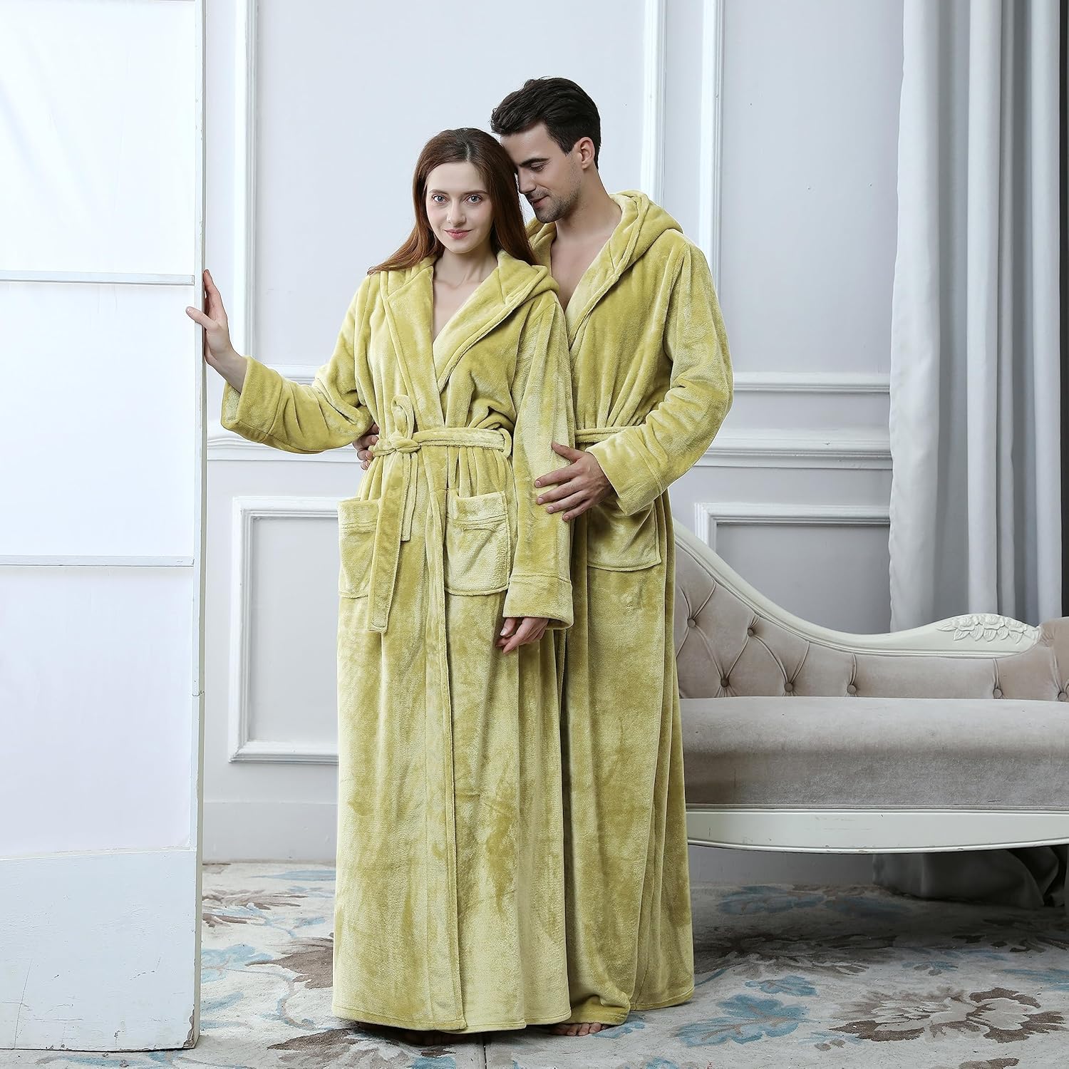 Fluffy Fleece Bathrobe with Hood - CozyFluff-Blue-M-Nora Luxe