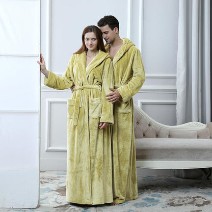 Fluffy Fleece Bathrobe with Hood - CozyFluff-Blue-M-Nora Luxe