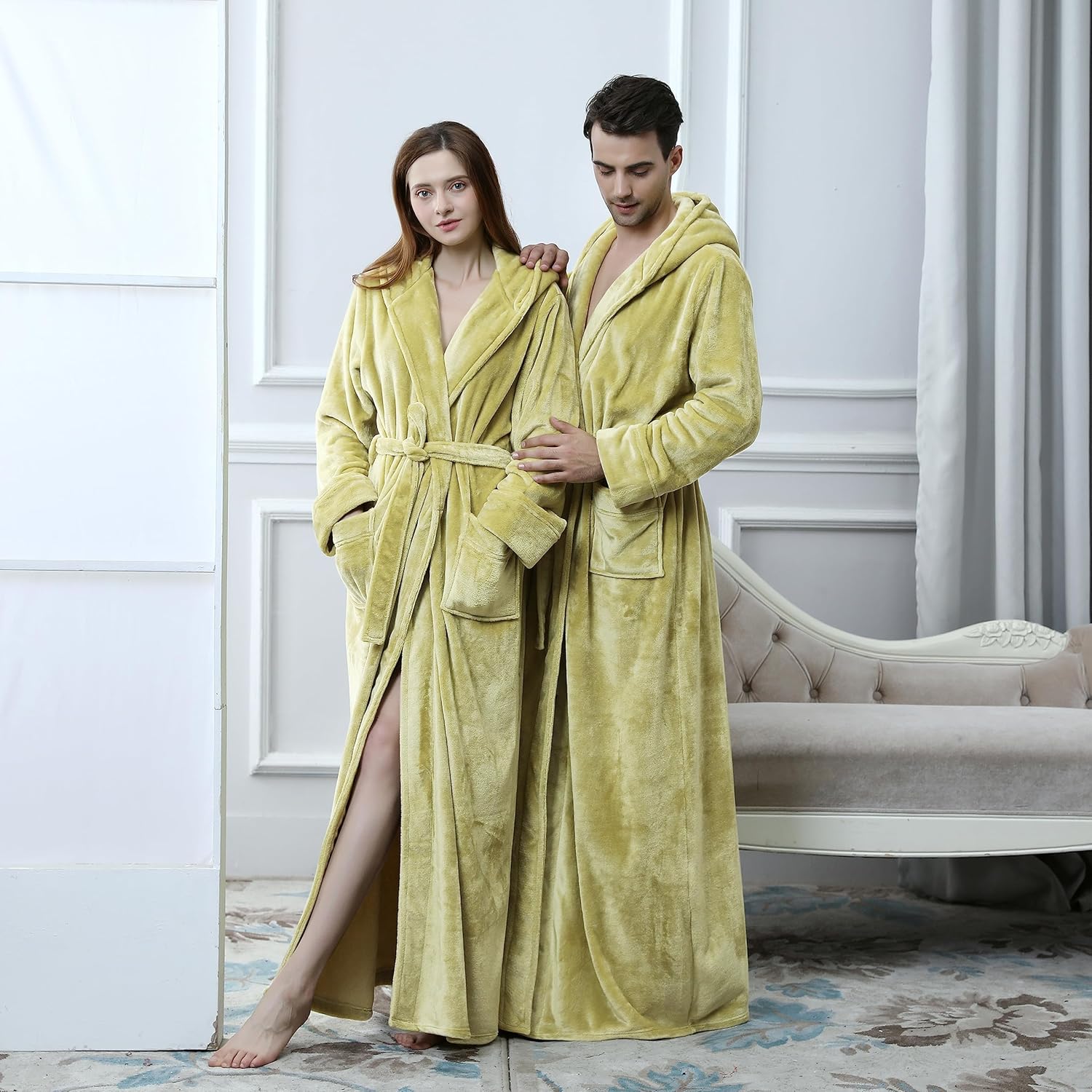 Fluffy Fleece Bathrobe with Hood - CozyFluff-Blue-M-Nora Luxe
