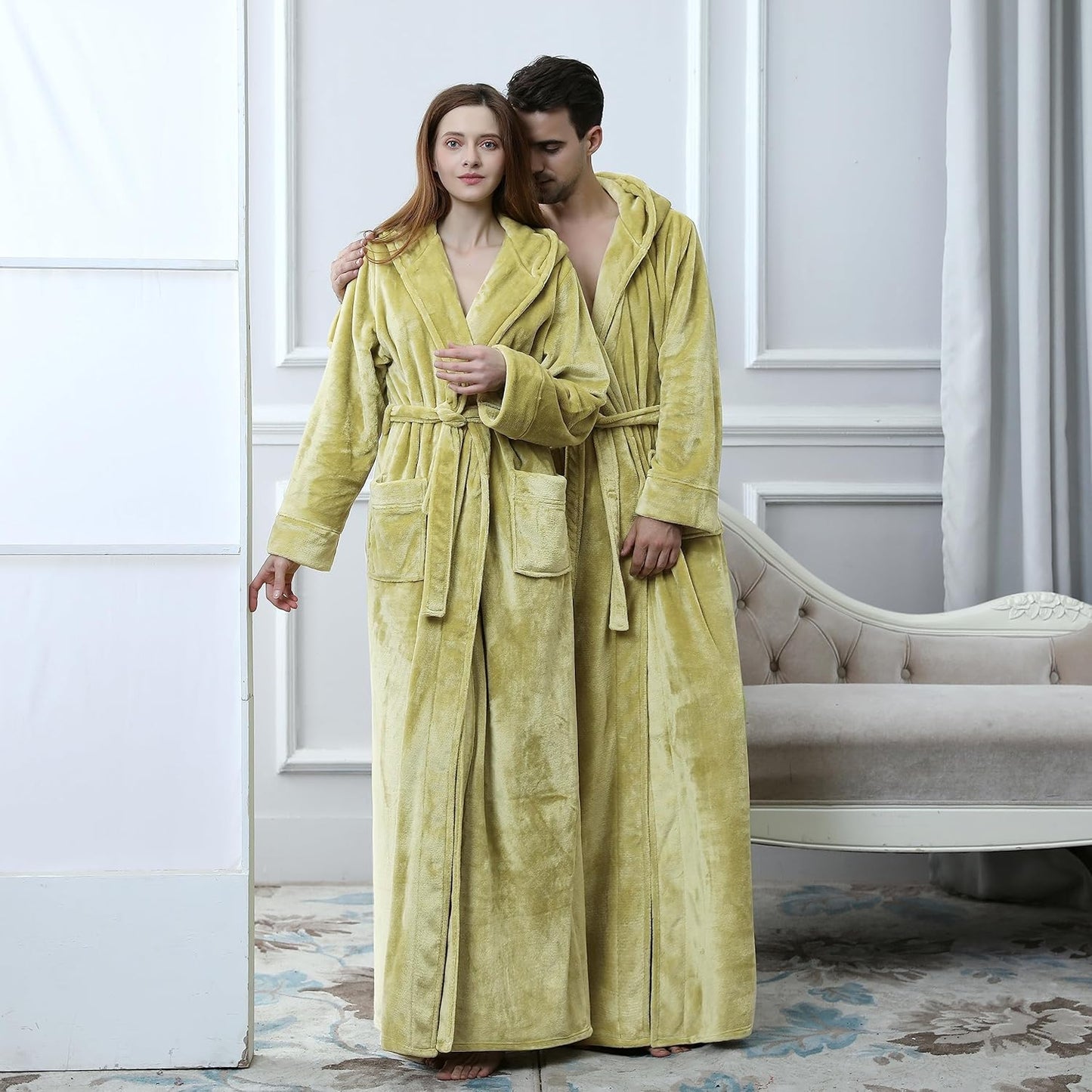 Fluffy Fleece Bathrobe with Hood - CozyFluff-Blue-M-Nora Luxe