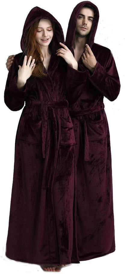 Fluffy Fleece Bathrobe with Hood - CozyFluff-Blue-M-Nora Luxe