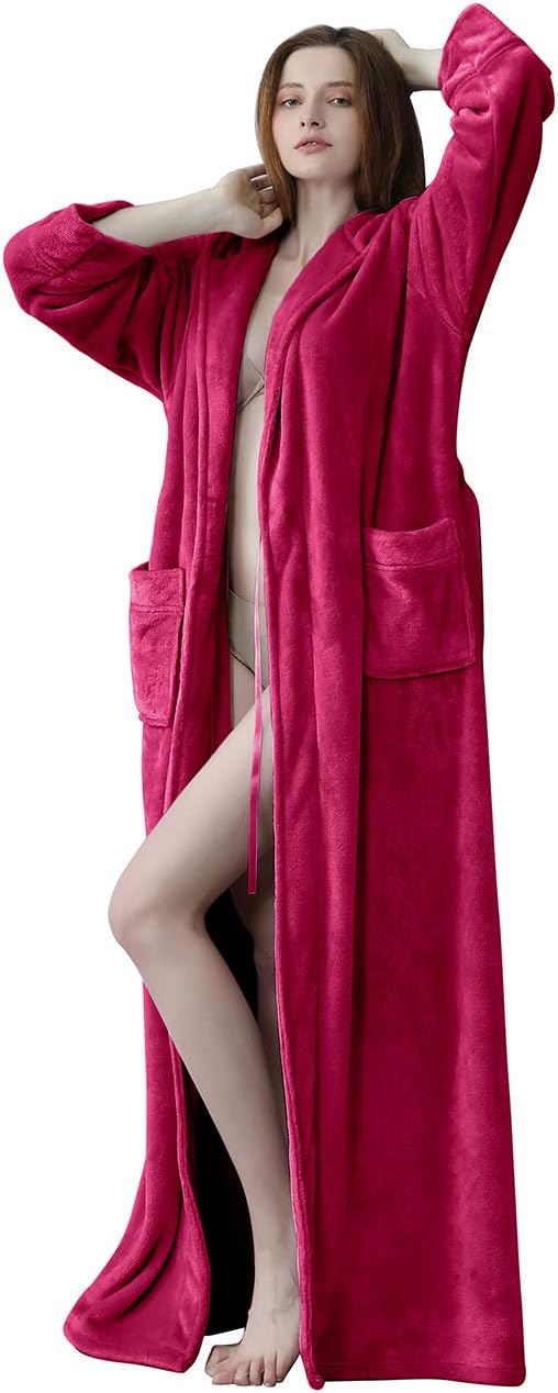 Fluffy Fleece Bathrobe with Hood - CozyFluff-Blue-M-Nora Luxe