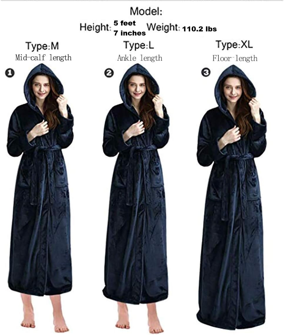 Fluffy Fleece Bathrobe with Hood - CozyFluff-Blue-M-Nora Luxe
