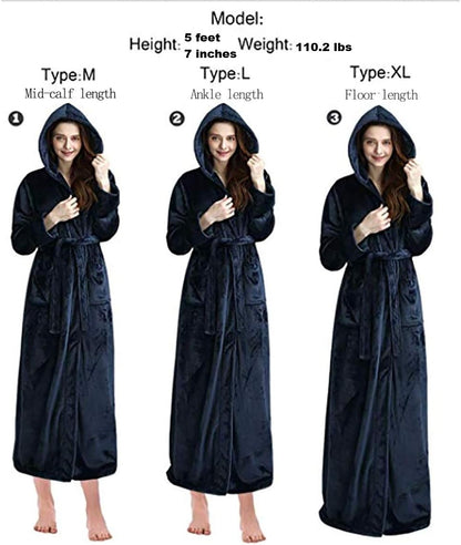 Fluffy Fleece Bathrobe with Hood - CozyFluff-Blue-M-Nora Luxe