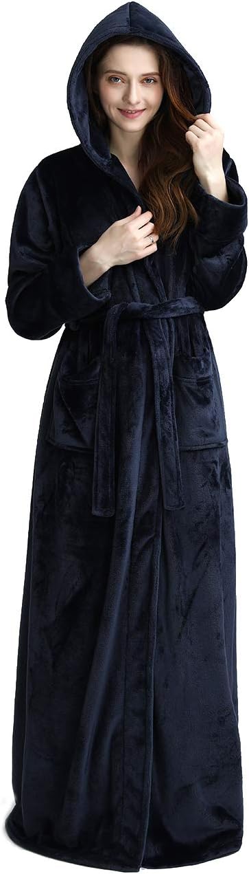 Fluffy Fleece Bathrobe with Hood - CozyFluff-Blue-M-Nora Luxe
