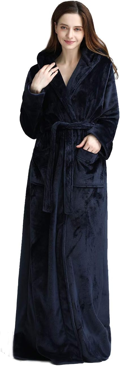 Fluffy Fleece Bathrobe with Hood - CozyFluff-Blue-M-Nora Luxe