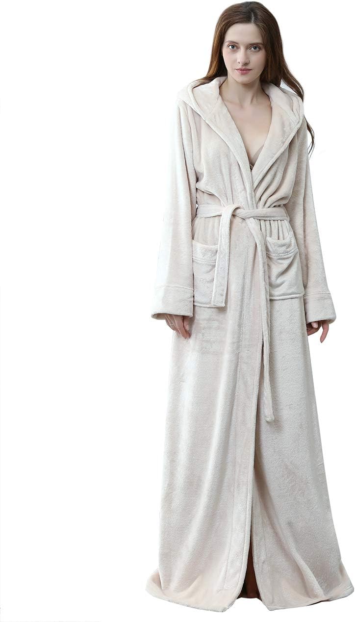 Fluffy Fleece Bathrobe with Hood - CozyFluff-Broken White-M-Nora Luxe