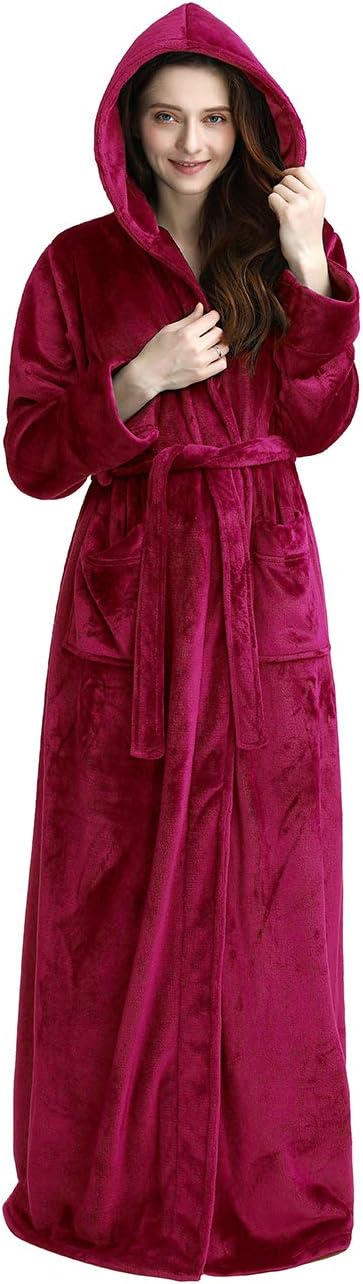 Fluffy Fleece Bathrobe with Hood - CozyFluff-Pink-M-Nora Luxe