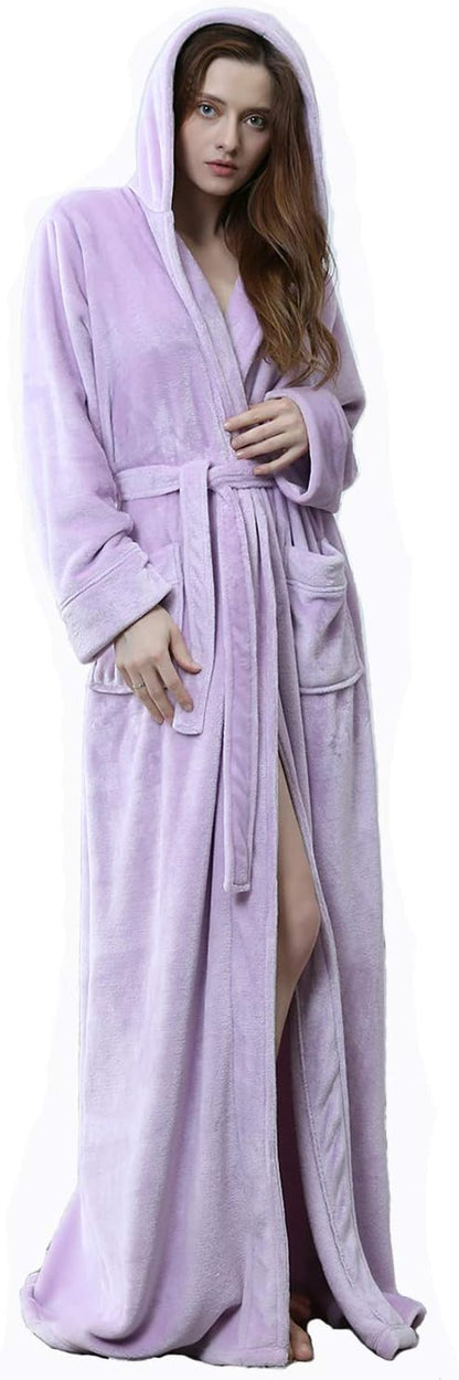 Fluffy Fleece Bathrobe with Hood - CozyFluff-Purple-M-Nora Luxe