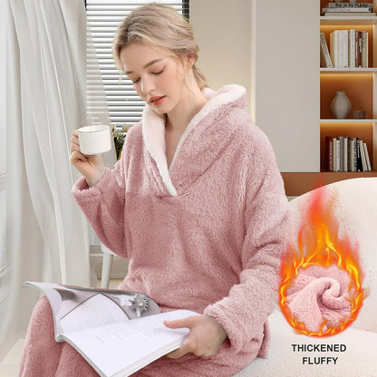 Fluffy Pajama Set for Women - CozyPlush-Dark blue-S-Nora Luxe