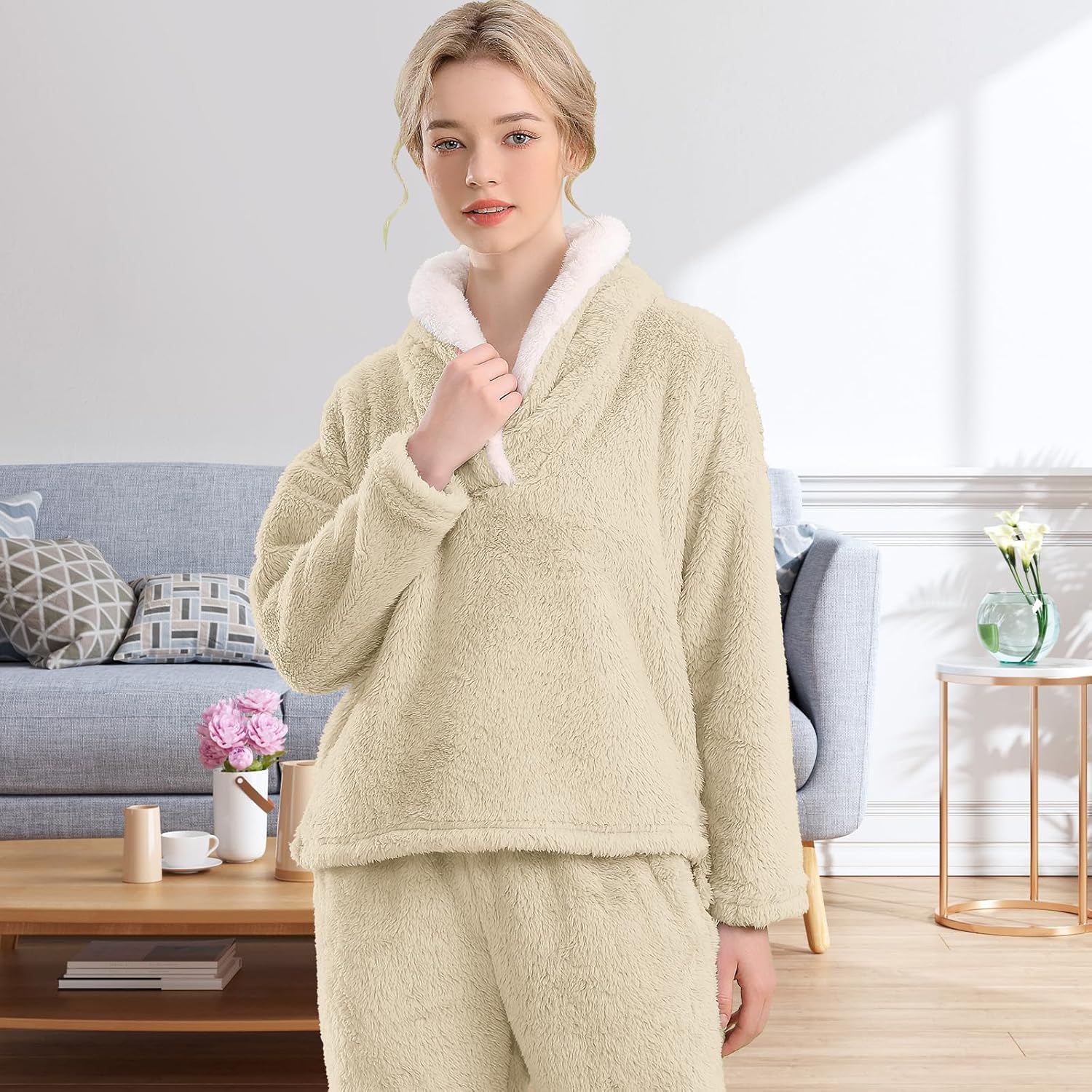 Fluffy Pajama Set for Women - CozyPlush-Dark blue-S-Nora Luxe