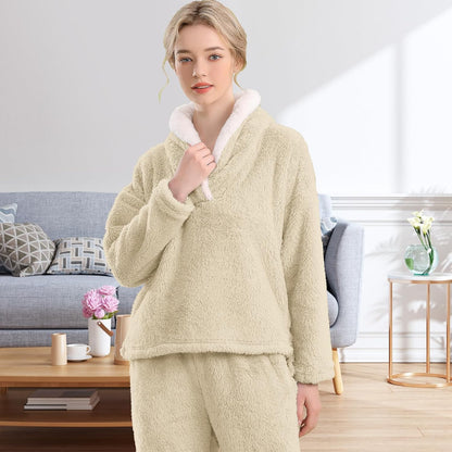 Fluffy Pajama Set for Women - CozyPlush-Dark blue-S-Nora Luxe
