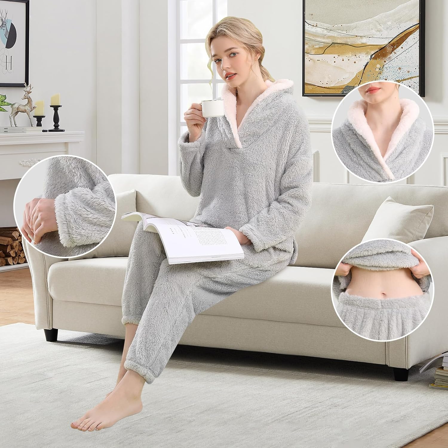 Fluffy Pajama Set for Women - CozyPlush-Dark blue-S-Nora Luxe