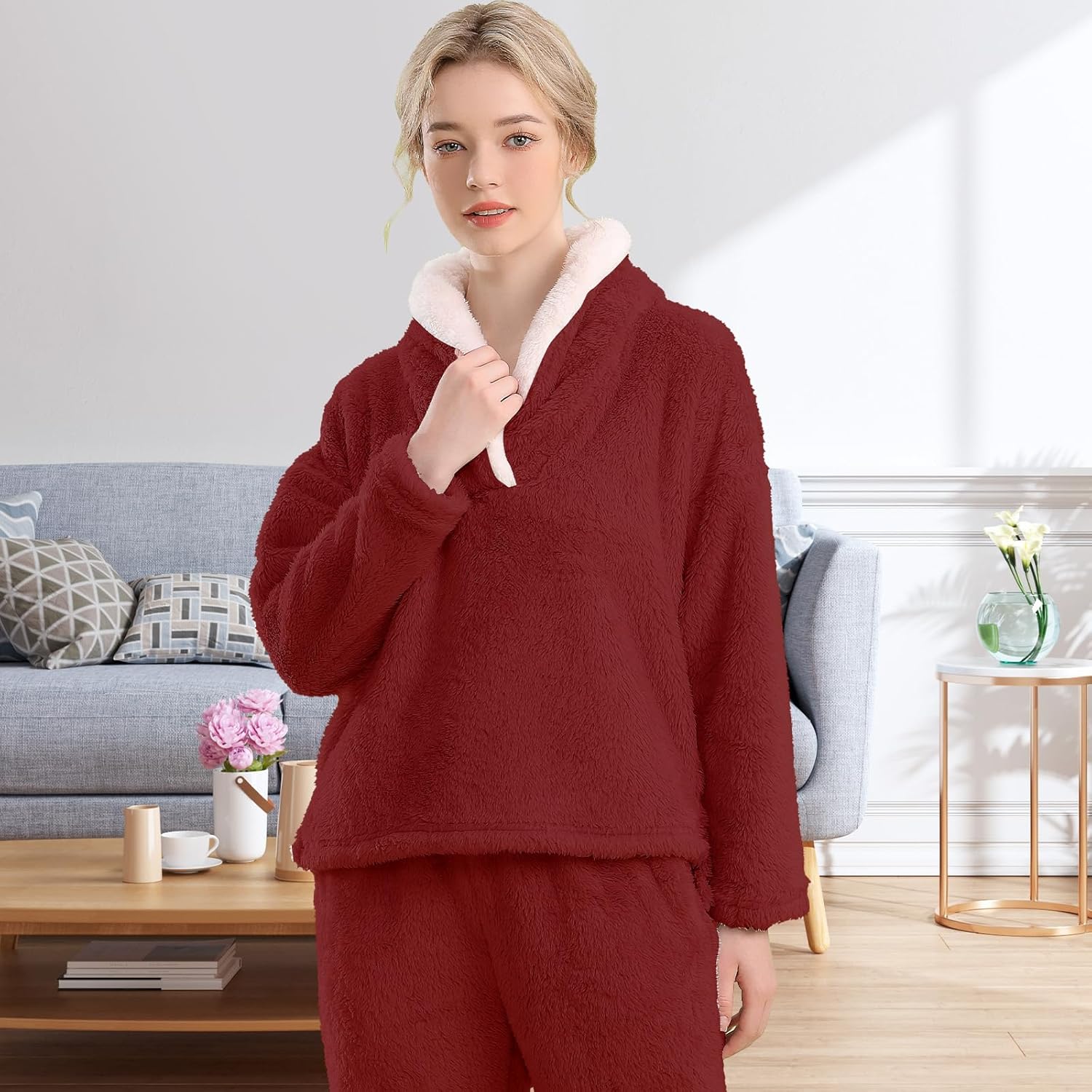 Fluffy Pajama Set for Women - CozyPlush-Dark blue-S-Nora Luxe