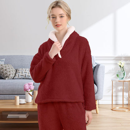 Fluffy Pajama Set for Women - CozyPlush-Dark blue-S-Nora Luxe