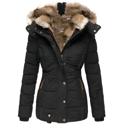 Warm Faux Fur Hooded Slim Puffer Coat - Nocini