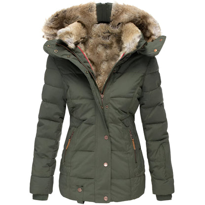 Warm Faux Fur Hooded Slim Puffer Coat