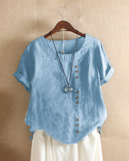 Casual Fit Short Sleeve Women's Button Blouse