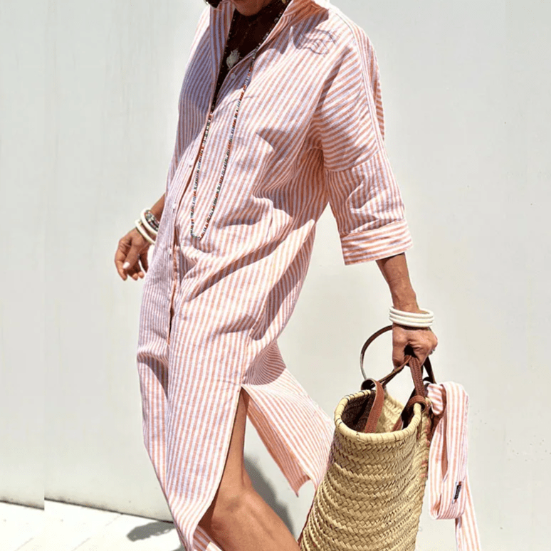 Image of Frances | Women's Striped Button-Down Midi Dress