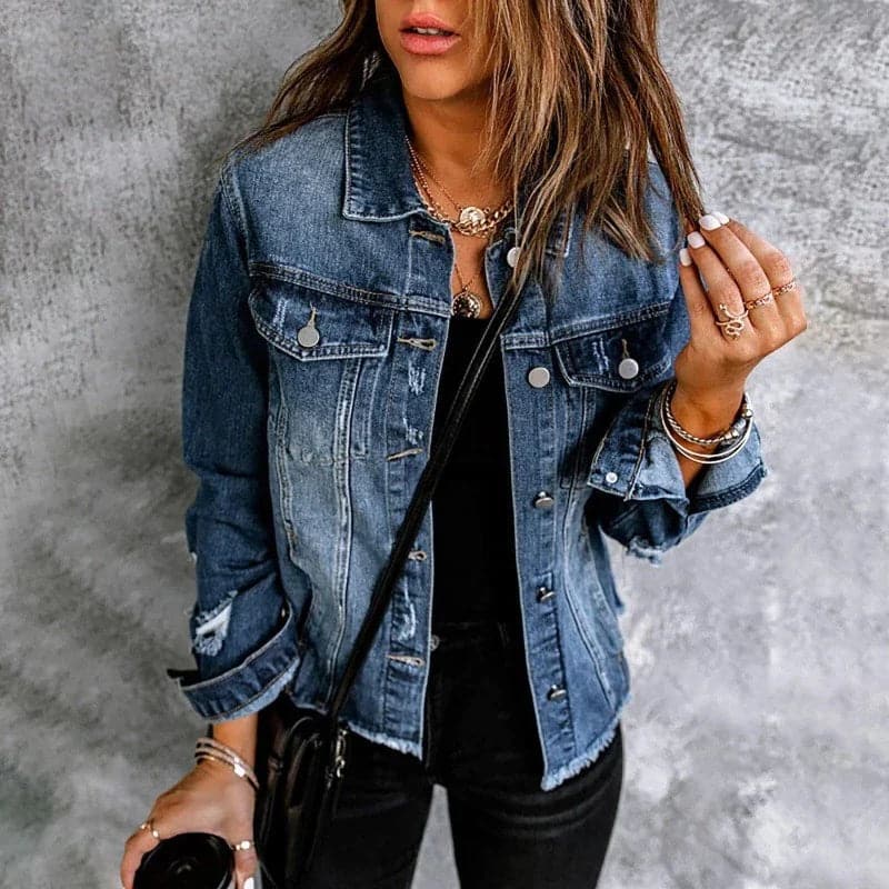 Women's Classic Straight Jeans Jacket - Nocini