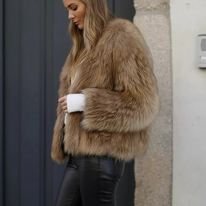 Plush Faux Fur Short Coat for Ladies - Olytrend