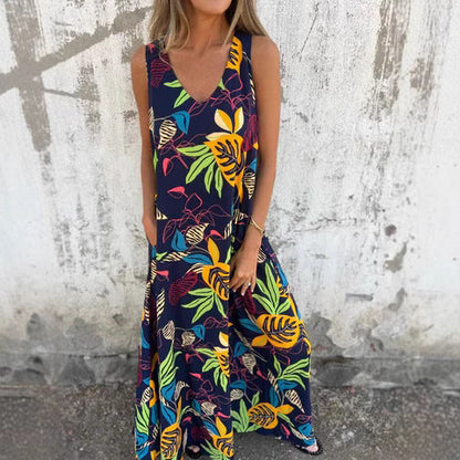 Chic Sleeveless V Neck Long Maxi Dress - Olytrend