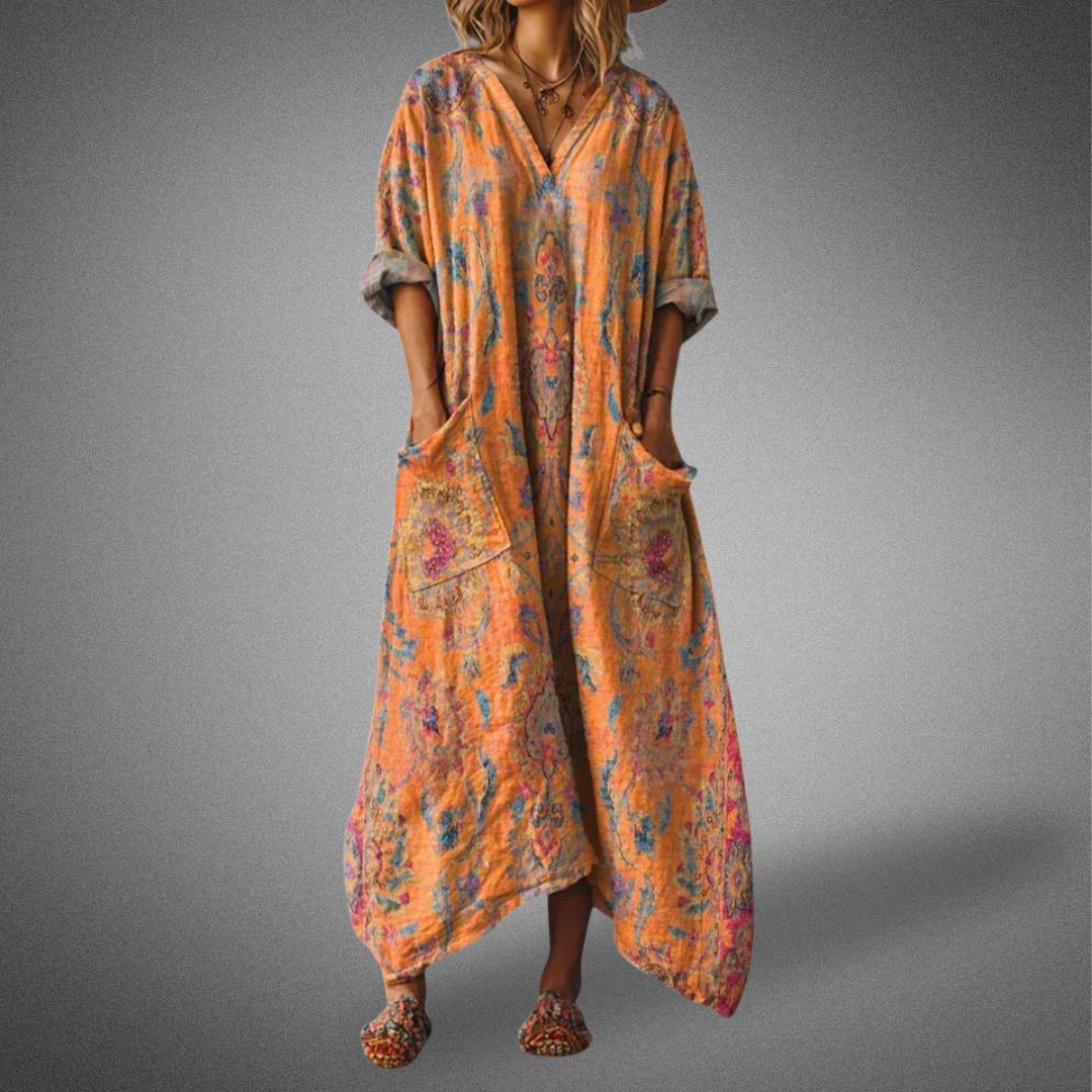 Relaxed Fit Women's V Neck Maxi Dress - Olytrend