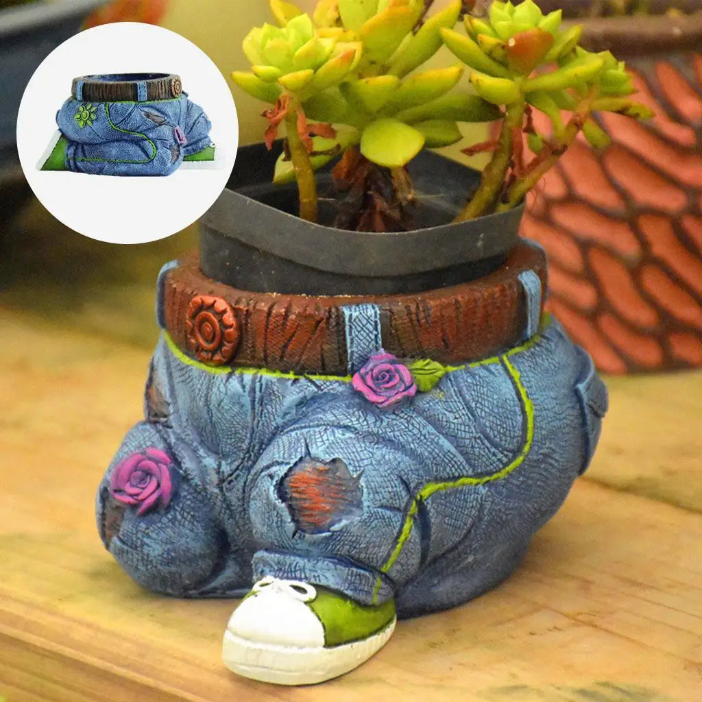 Gardener Resin Succulent Pot Sculpture - GardenBuddy-Sitting denim jeans-Nora Luxe