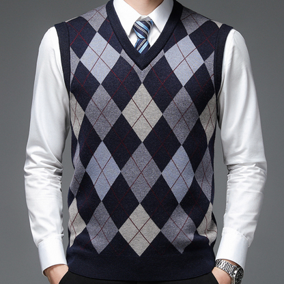 Gentlemen's Spencer with Stylish Argyle Pattern - Felix-Dark blue-S-Nora Luxe