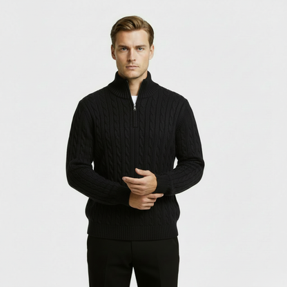 Classic Men's Cable Knit Zip Sweater - Olytrend