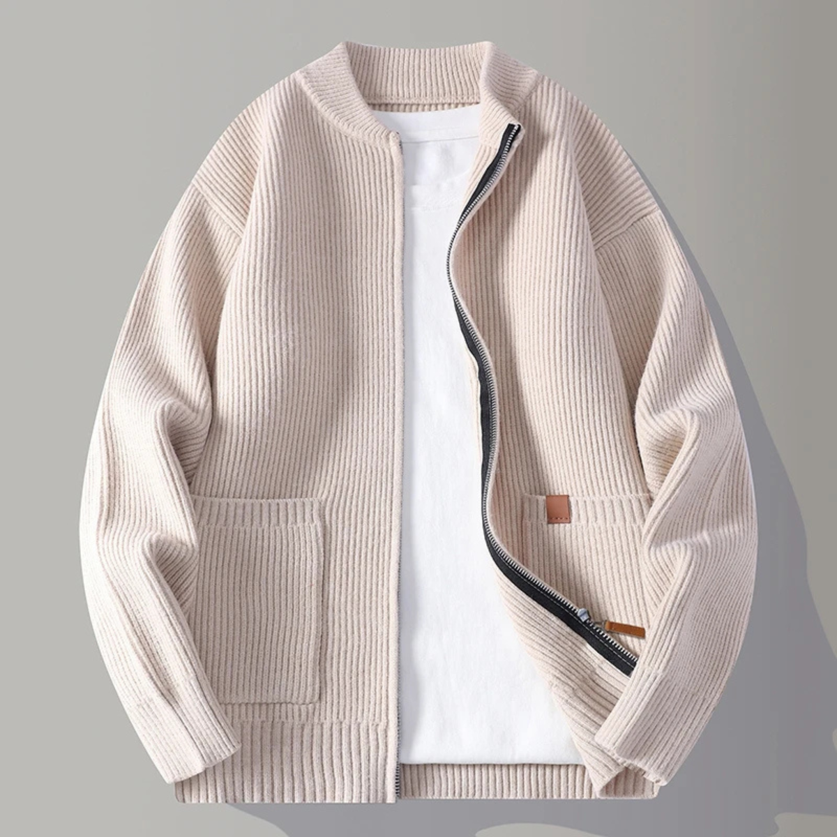 Relaxed Fit Men's Zip Up Cardigan Sweater