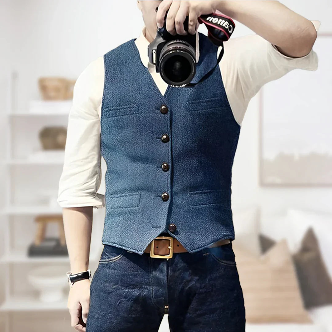 Men's Classic Fit Tweed Pattern Vest - Nocini