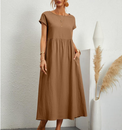 Relaxed Fit Women's Maxi Dress with Short Sleeves