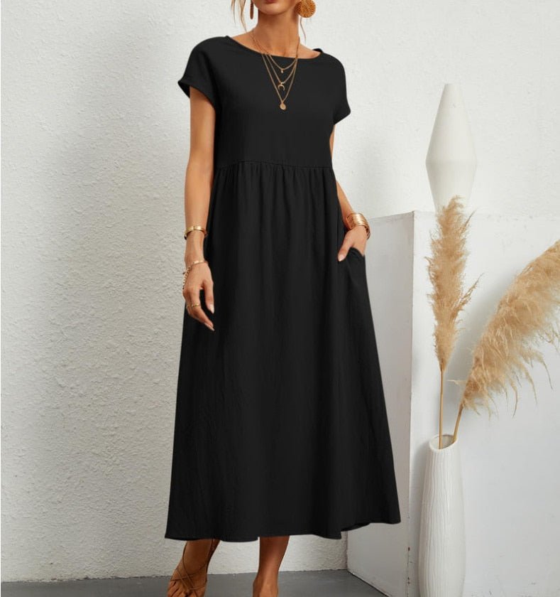Relaxed Fit Women's Maxi Dress with Short Sleeves - Nocini